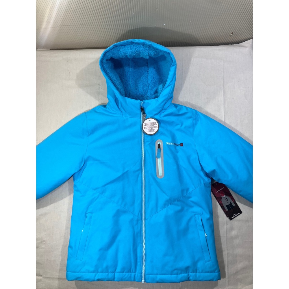 SWISS TECH Kids 4 in 1 Systems Jacket Blue Hooded Fleece Lined‎ Size S 6-6X